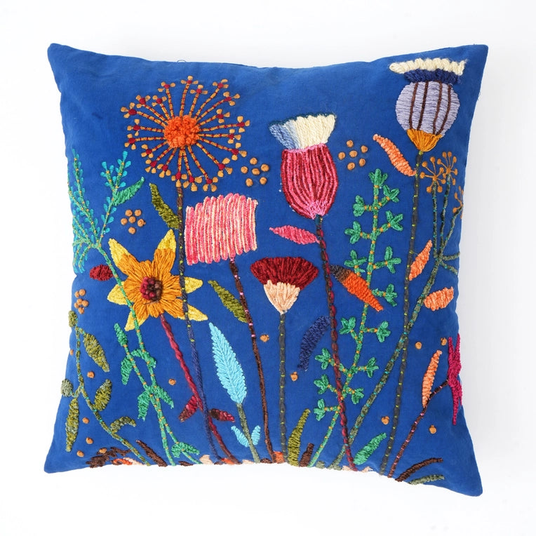 Embroidered Flower Garden Pillow