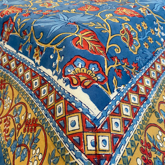 Indo Fleur Blue Tablecloth- 60” x 90”