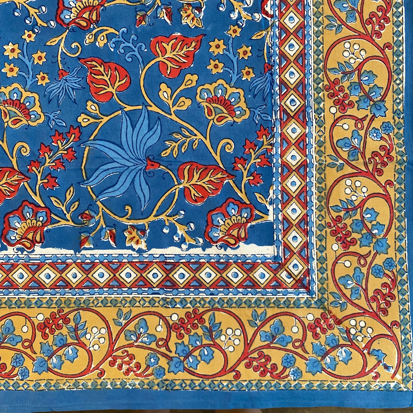 Indo Fleur Blue Tablecloth- 60” x 90”