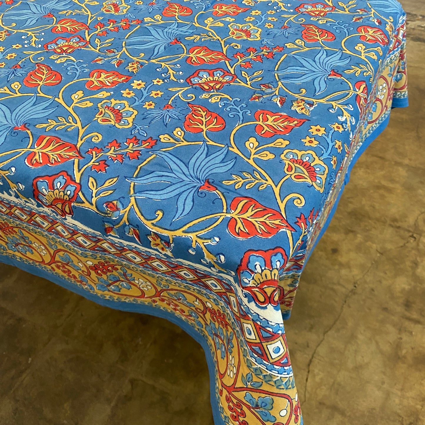 Indo Fleur Blue Tablecloth- 60” x 90”