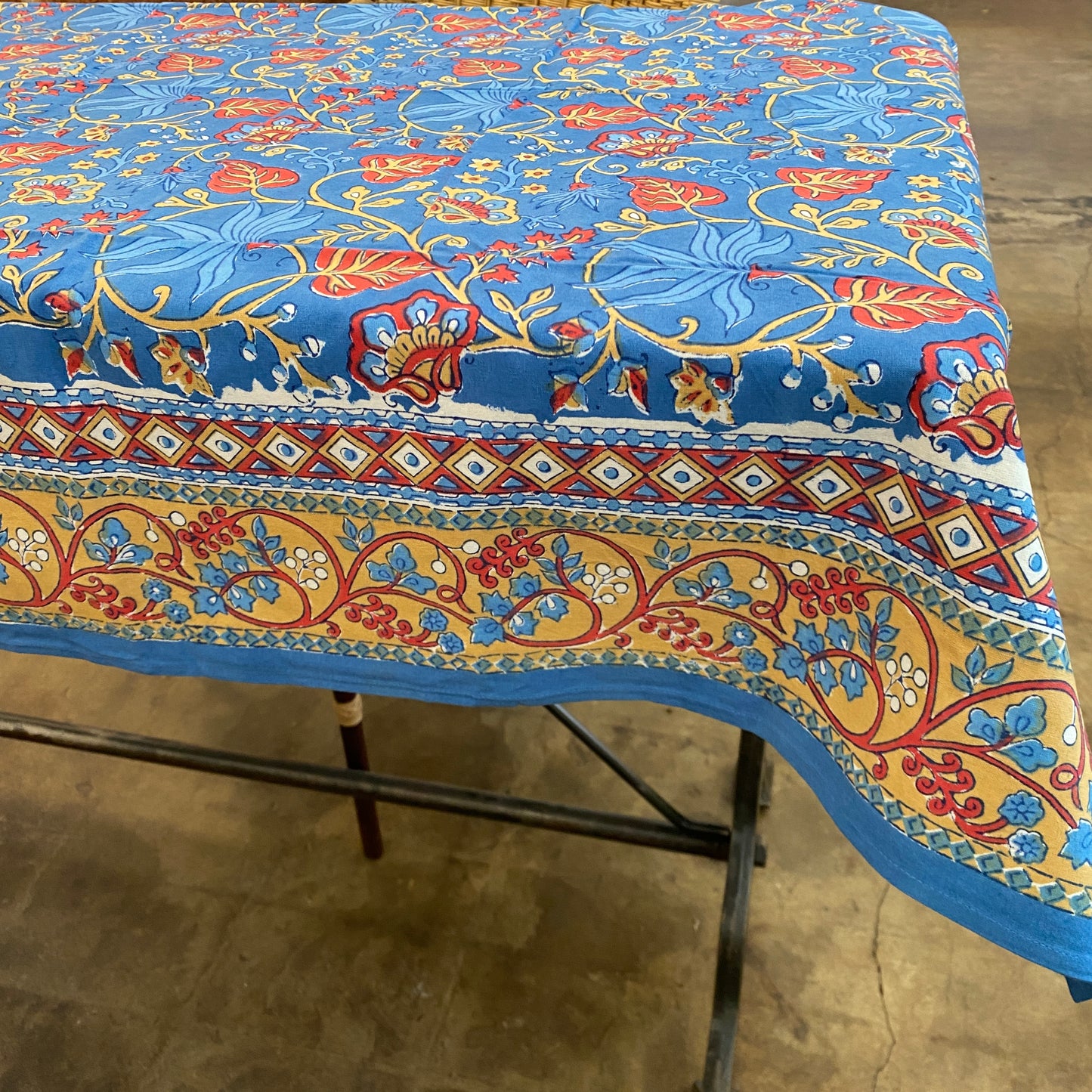 Indo Fleur Blue Tablecloth- 60” x 90”