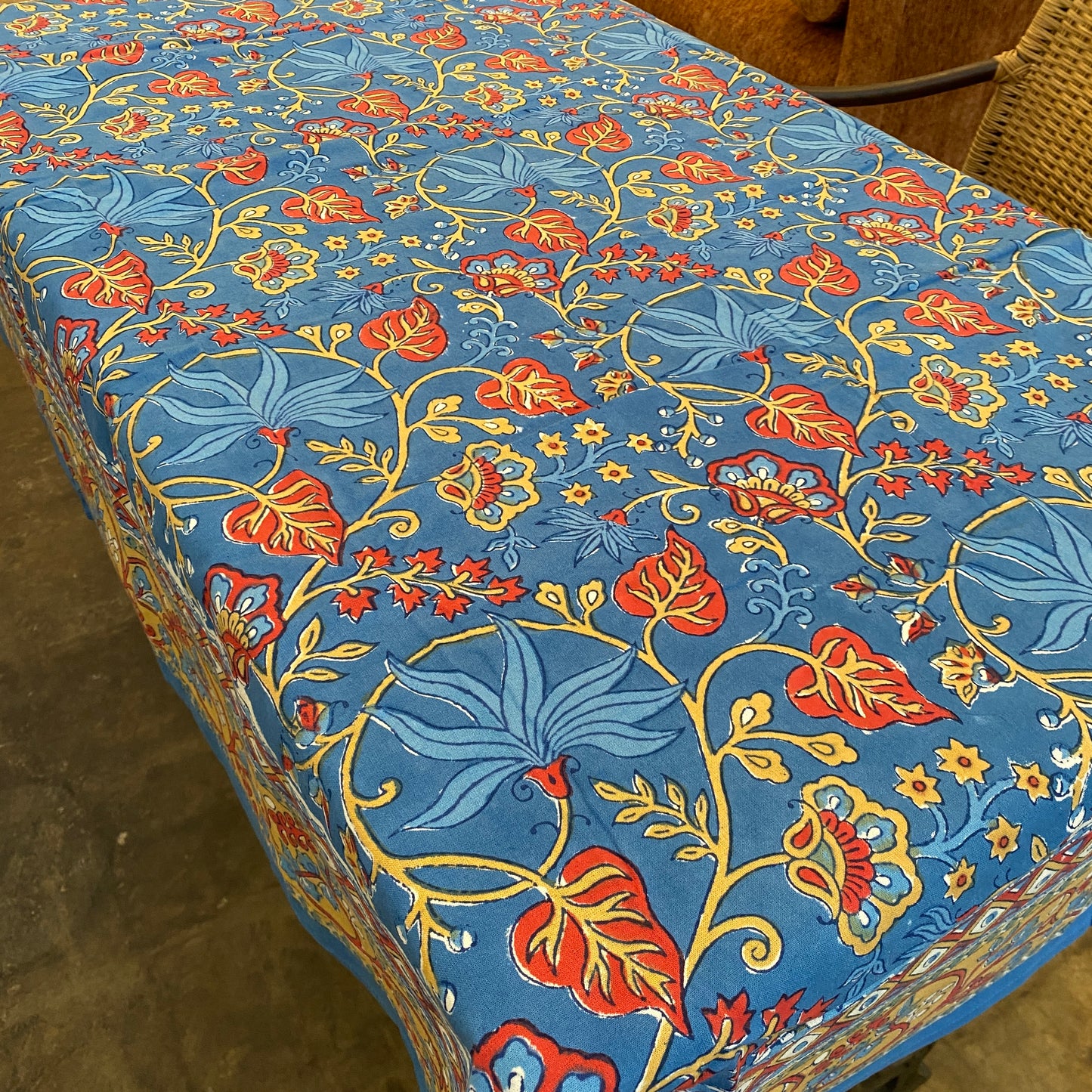 Indo Fleur Blue Tablecloth- 60” x 90”