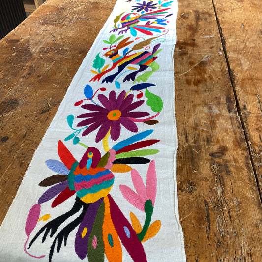 Small Otomi Table Runner- Multicolor Flowers and Animals B