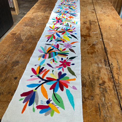 Small Otomi Table Runner- Horizontal Multicolor Flowers and Animals C
