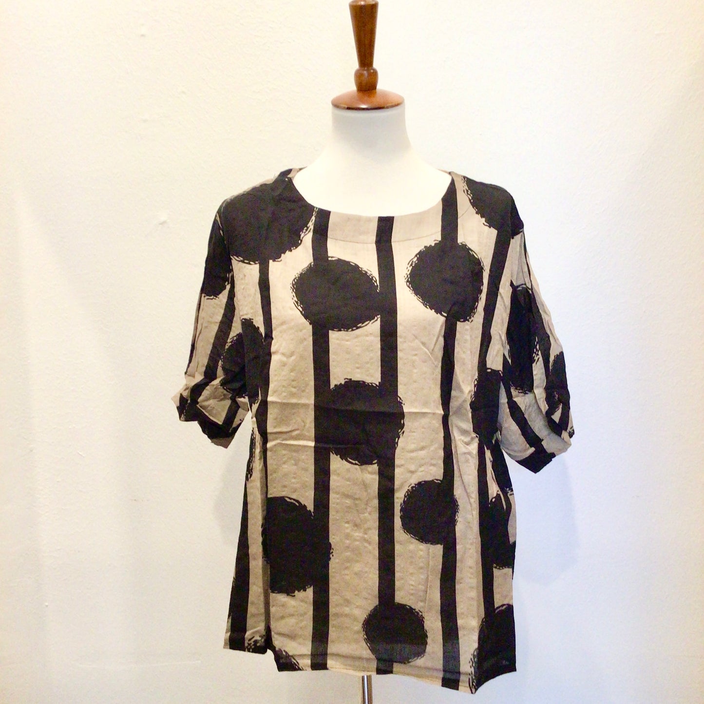 Cotton Black and White Dot and Stripes Blouse