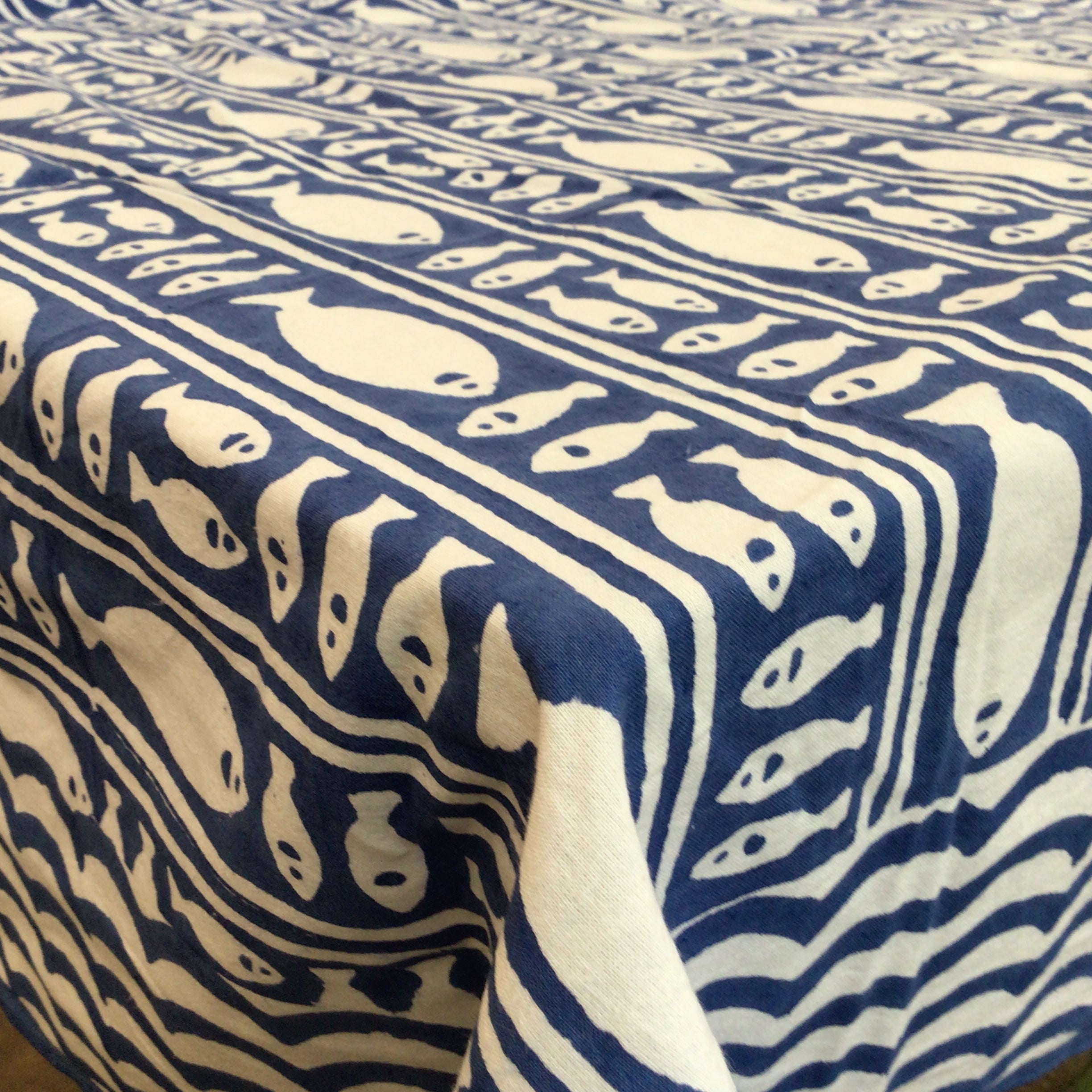 Striped Blue Fish Tablecloth - 60” x 60” – Surroundings