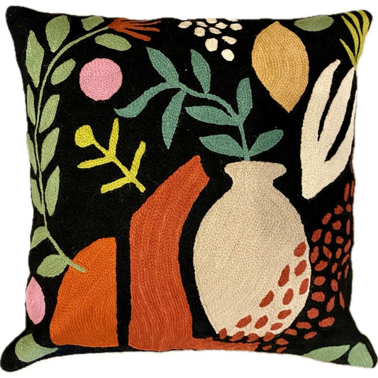Matisse Black Vase Cutout Chainstitch Pillow