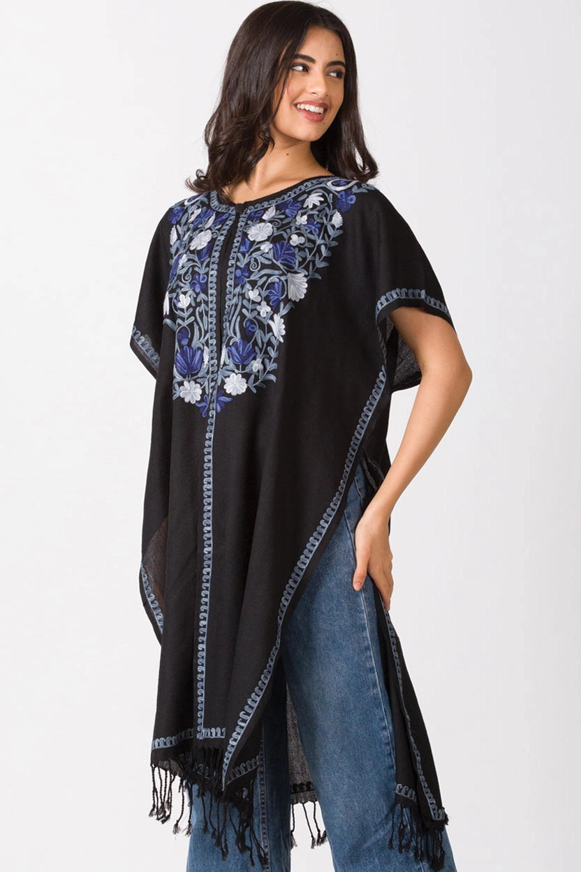 Taisha Embroidered Tunic - Black and Blue