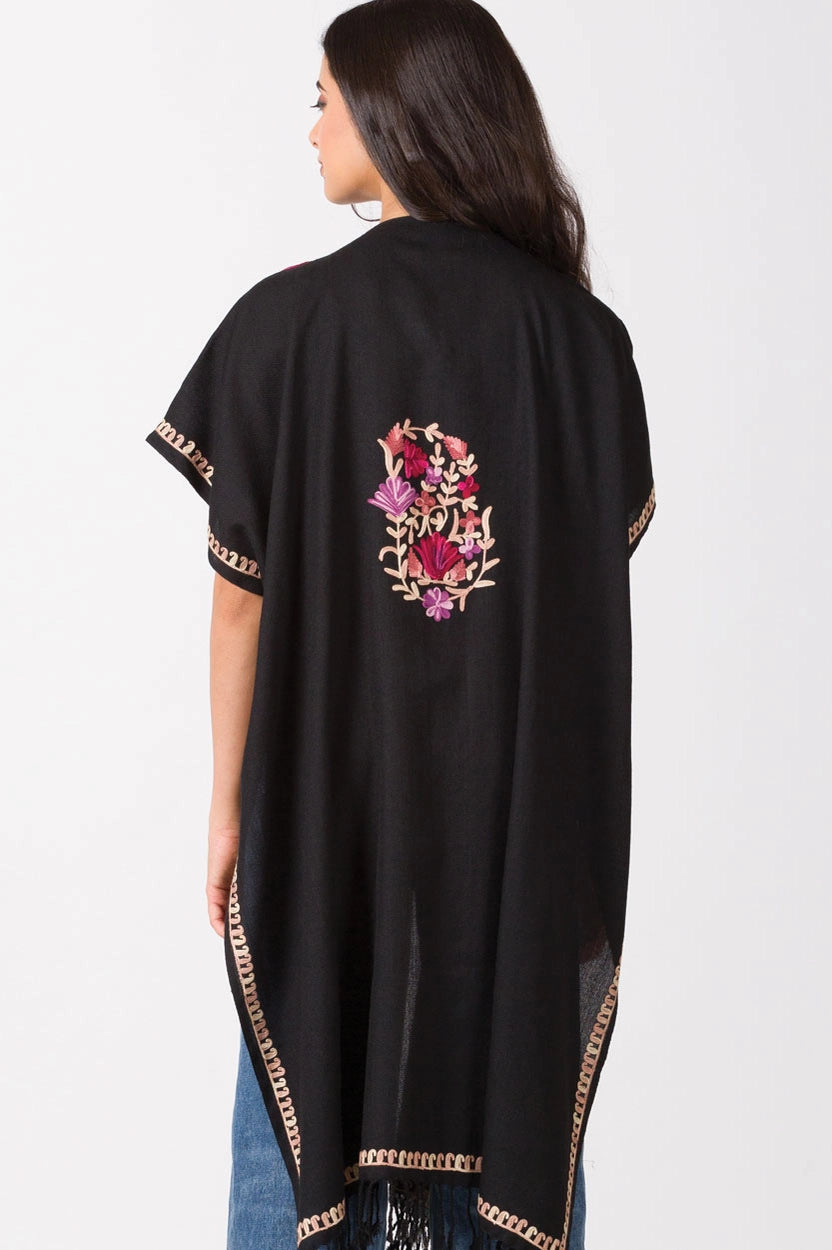 Taisha Embroidered Tunic - Black and Pink