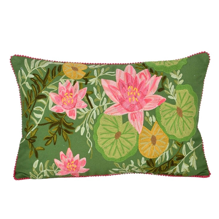 Green and Pink Lily Pad Pillow