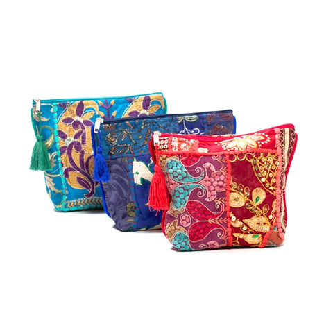Color Splash Embroidered Cosmetic Bag from India