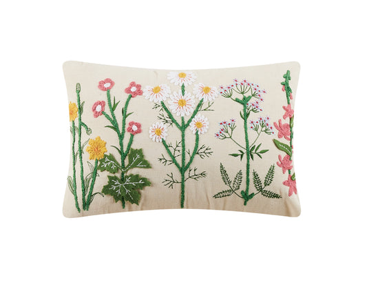 Meadow Flower Embroidered Lumbar Pillow