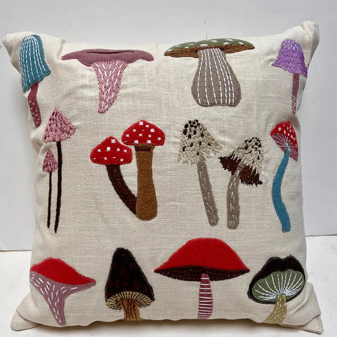 Embroidered Mushrooms Pillow