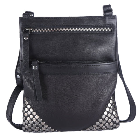 Kaye Handcrafted Leather Shoulder Crossbody Bag- Black