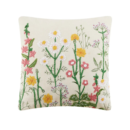 Meadow Flower Embroidered Pillow