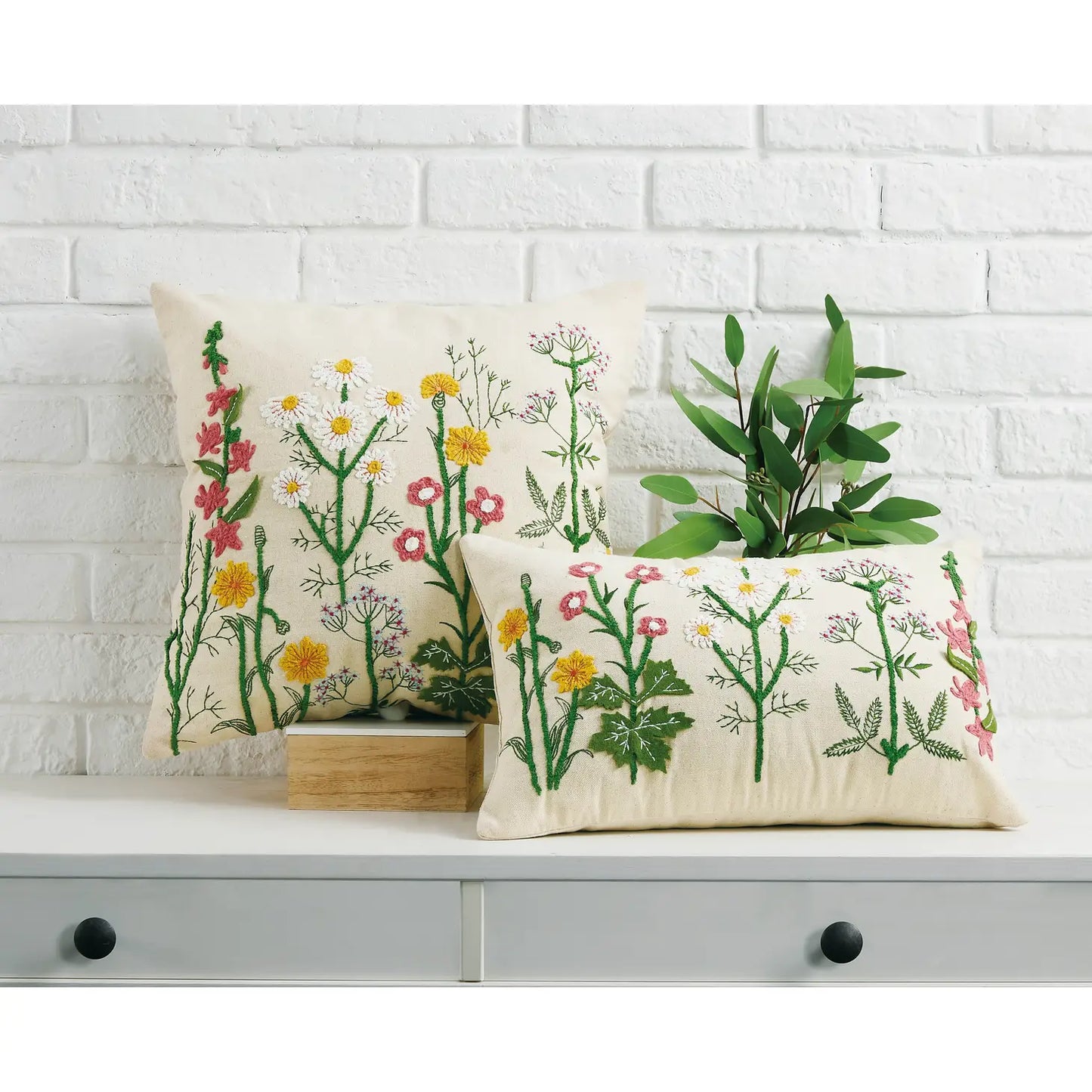 Meadow Flower Embroidered Pillow