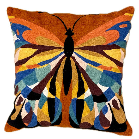 Art Nouveau Butterfly Chainstitch Pillow