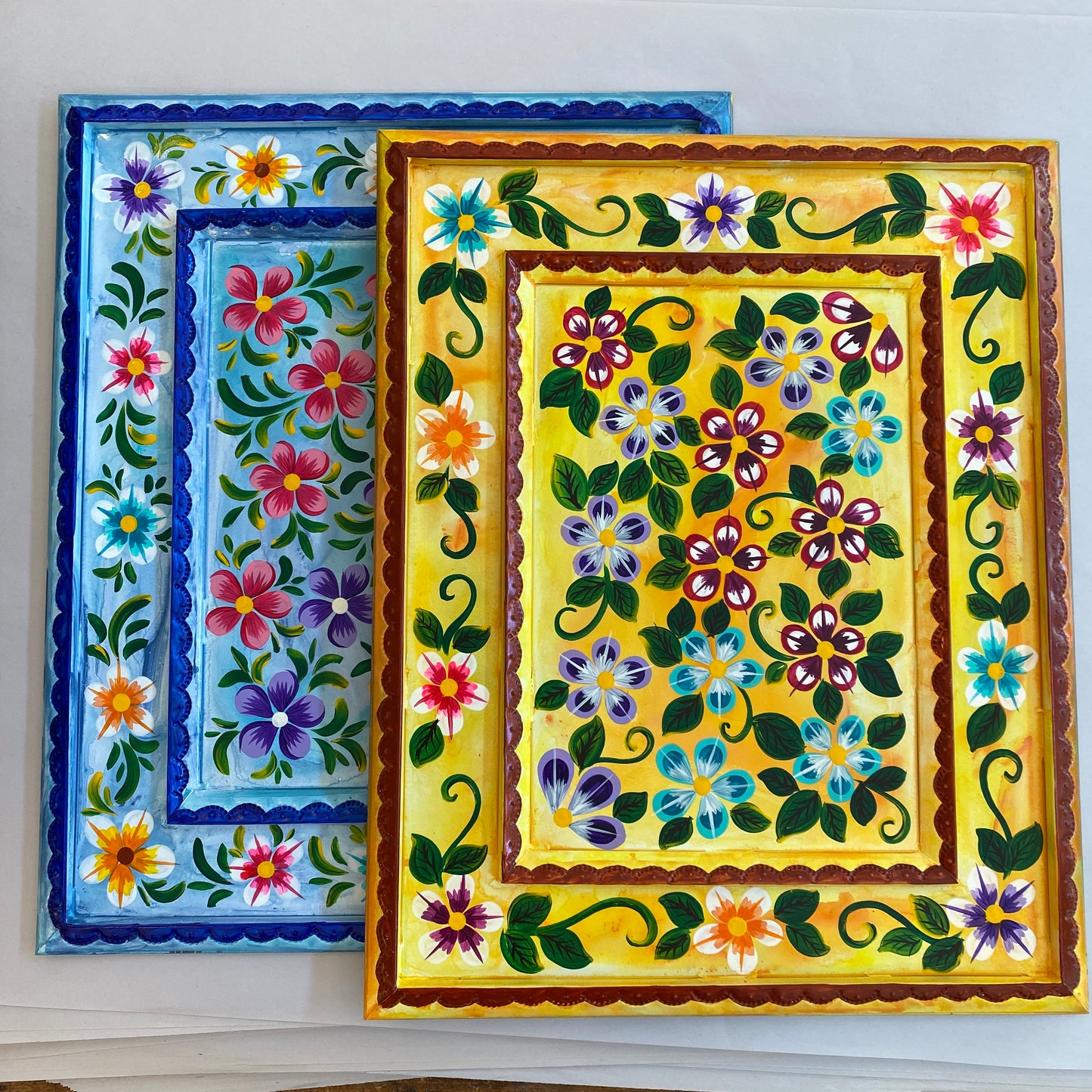 Painted Flowers on Tin - Rectangle