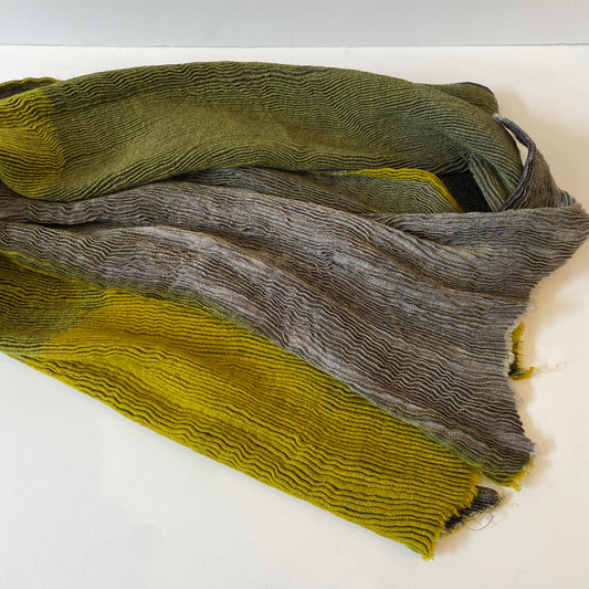 Accordion Style Green and Gray Wool Scarf