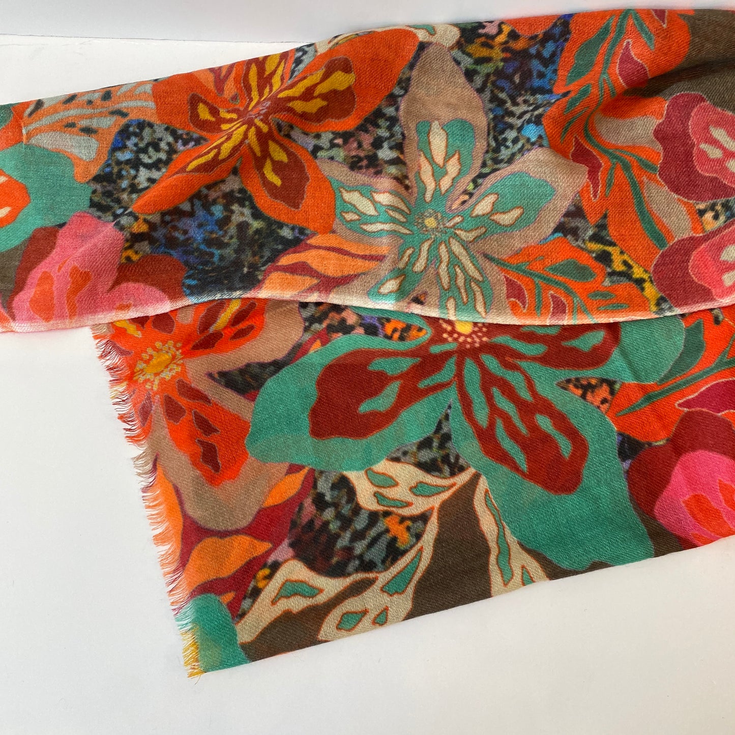 Emerald Plum Floral Wool Silk Blend Scarf