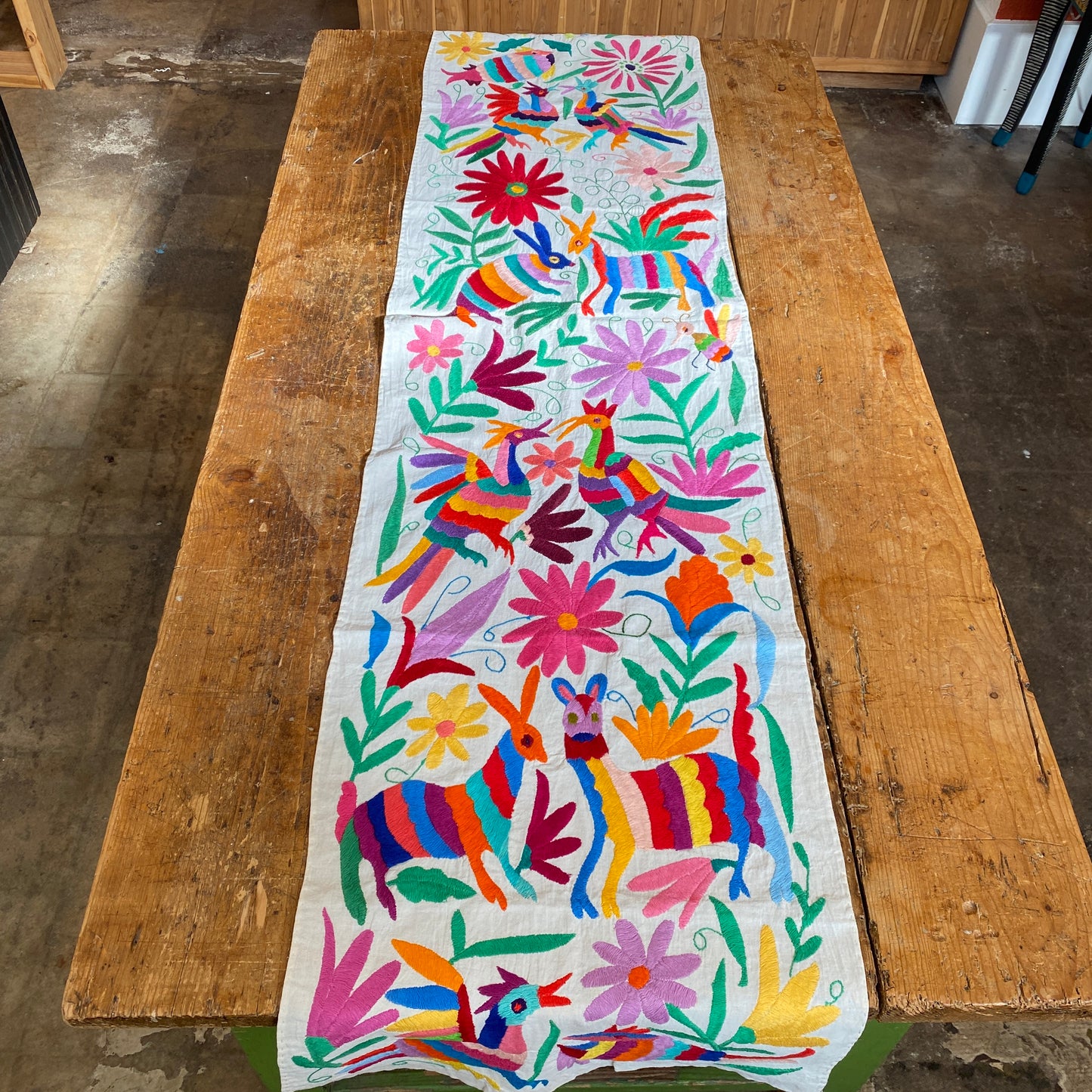 Large Otomi Runner- Multicolor with Flowers and Animals- A