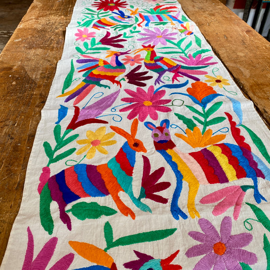 Large Otomi Runner- Multicolor with Flowers and Animals- A