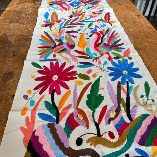 Large Otomi Runner- Multicolor with Flowers and Animals-B