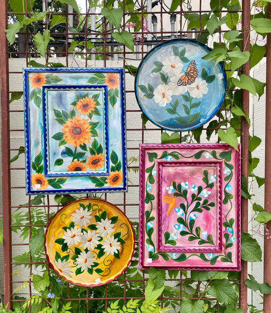 Painted Flowers on Tin - Rectangle