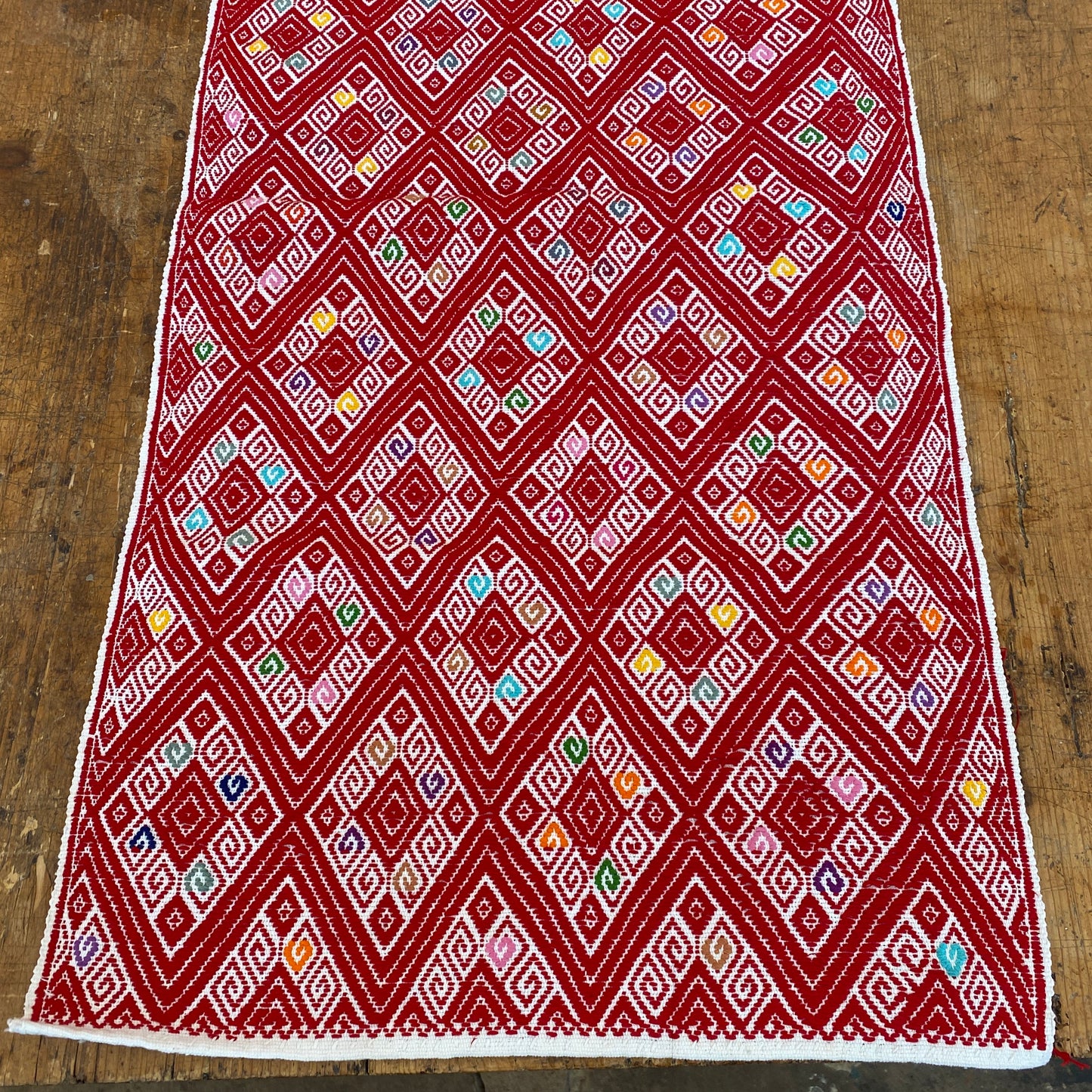 Woven Diamond Table Runners from Mexico - Red and White