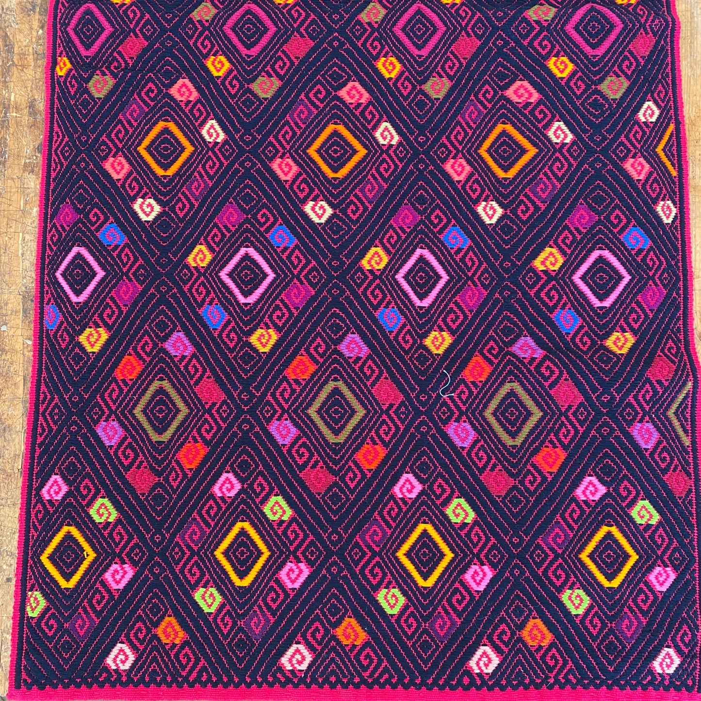 Woven Diamond Table Runners from Mexico - Black and Magenta