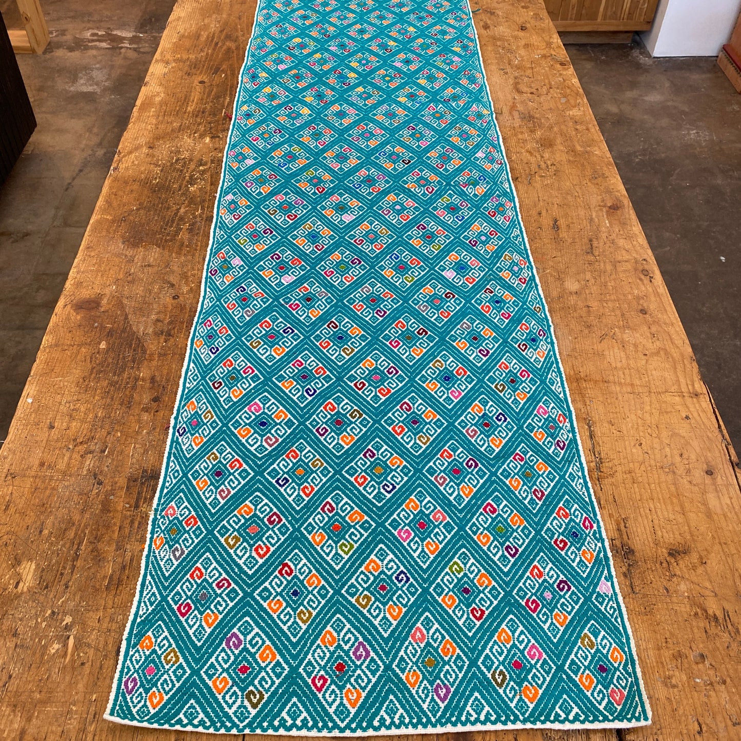 Woven Diamond Table Runners from Mexico - Teal and White