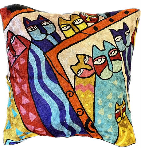 Red Blue Yellow Mirrored Cats Silk Pillow