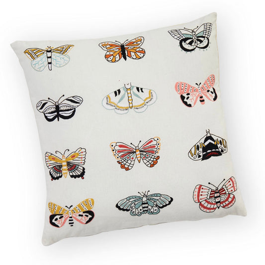 Hand Embroidered Butterflies Pillow