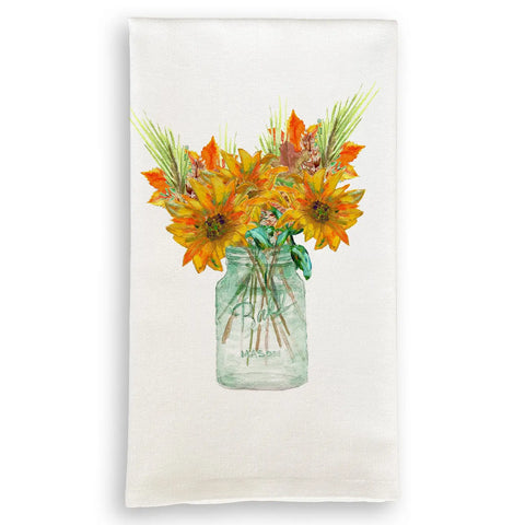 Mason Jar and Fall Flowers Dish Towel