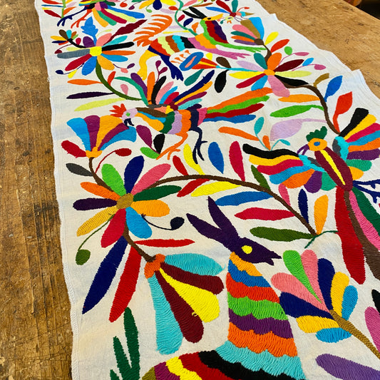 Large Otomi Runner- Multicolor with Flowers and Animals- D