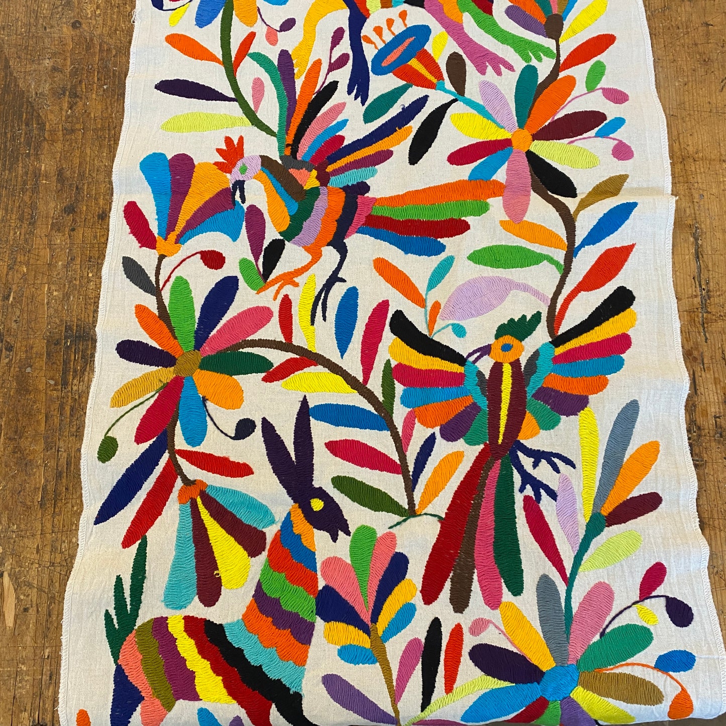 Large Otomi Runner- Multicolor with Flowers and Animals- D