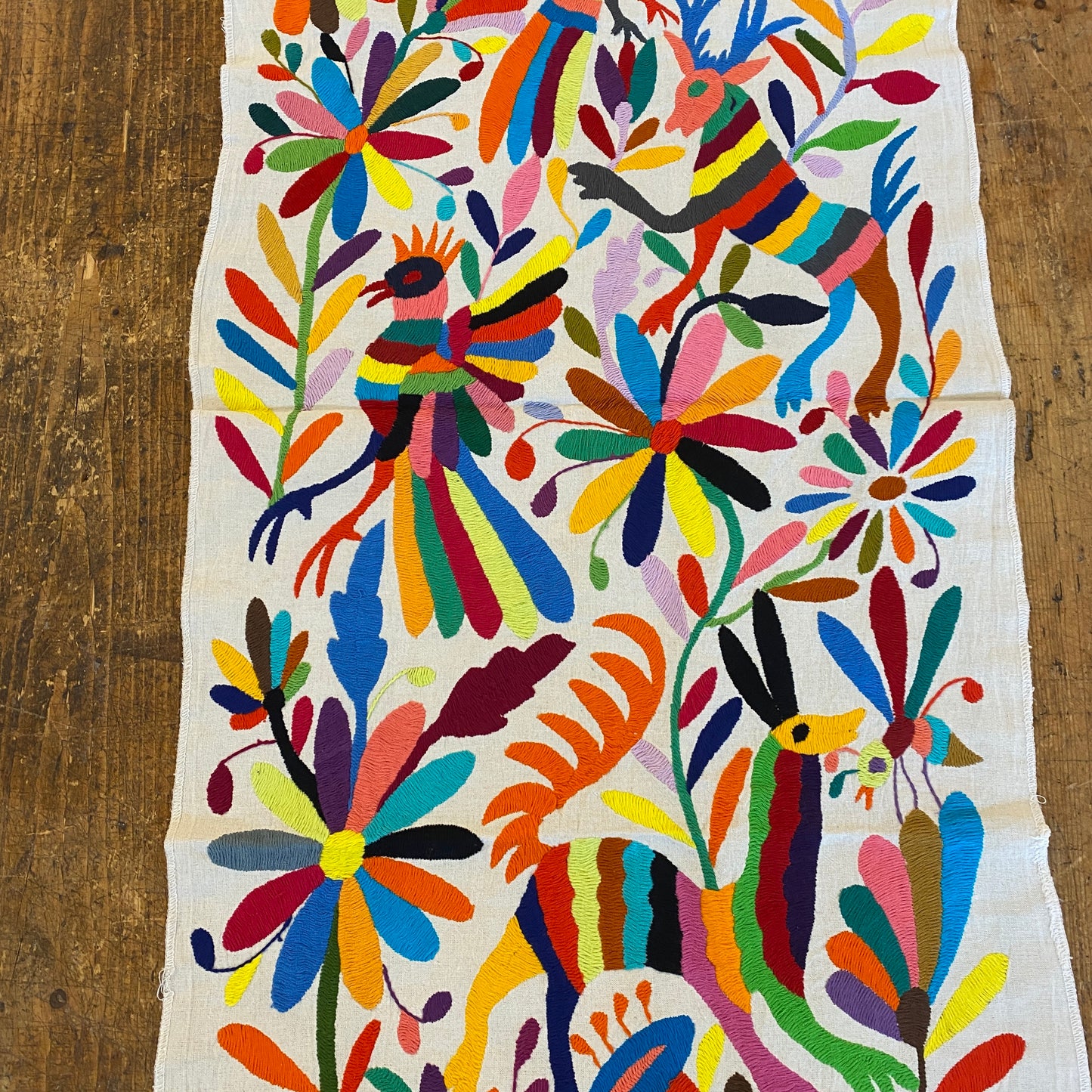 Large Otomi Runner- Multicolor with Flowers and Animals- D