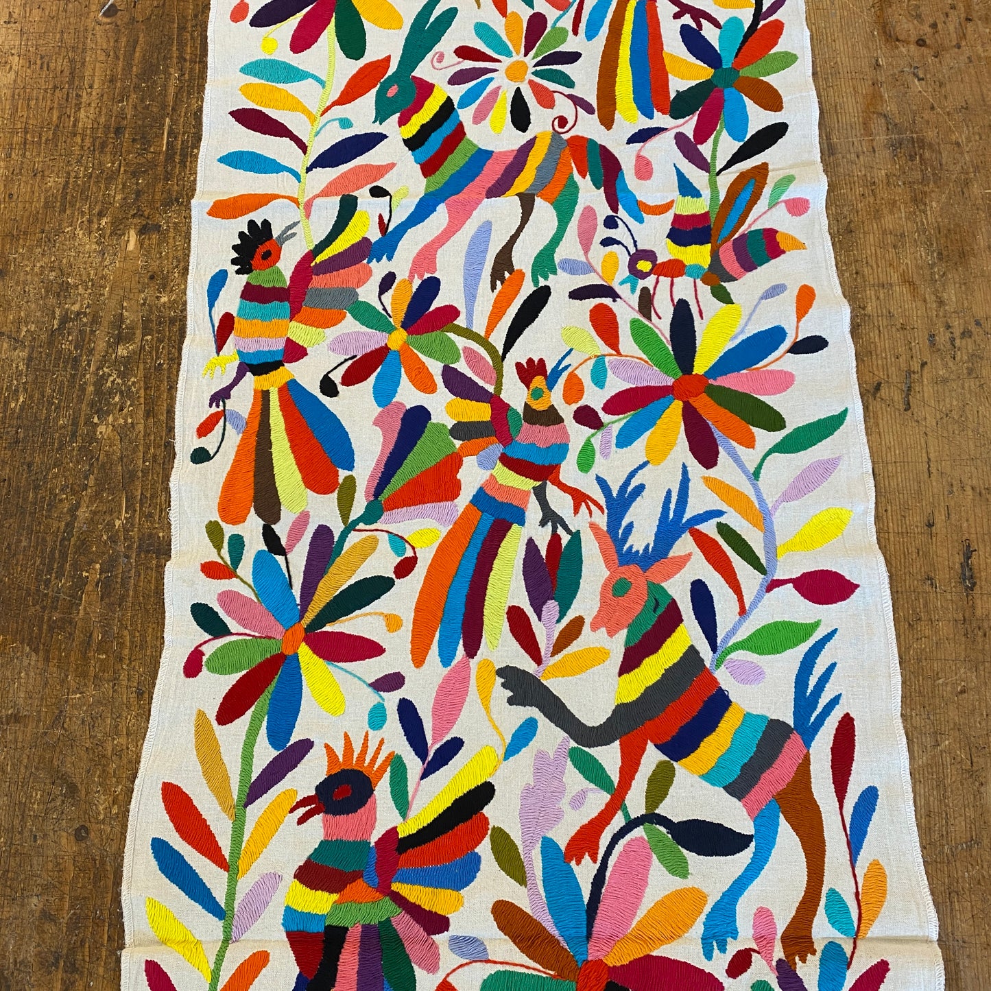 Large Otomi Runner- Multicolor with Flowers and Animals- D