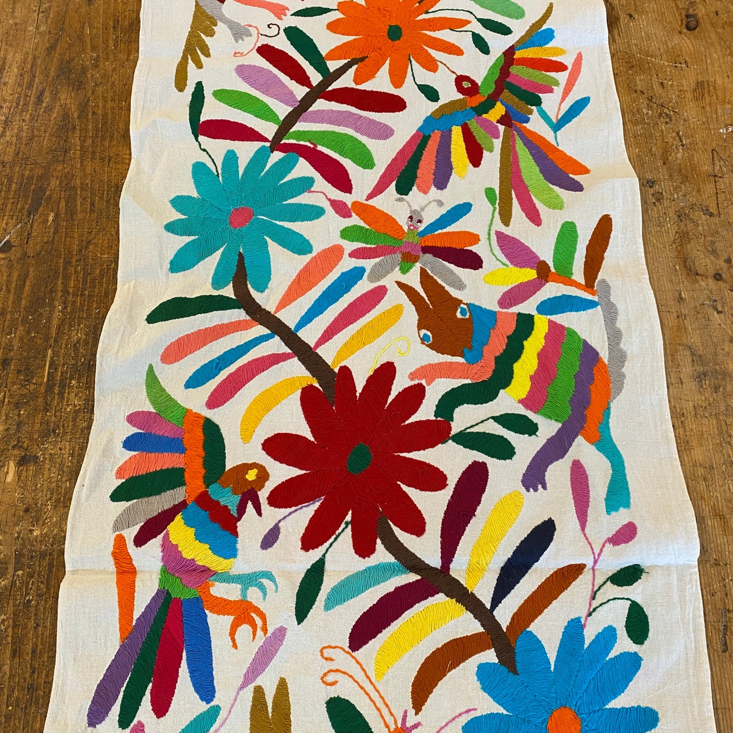 Large Otomi Runner- Multicolor with Flowers and Animals-E