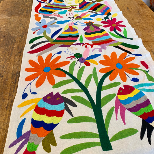 Large Otomi Runner- Multicolor with Flowers and Animals- F