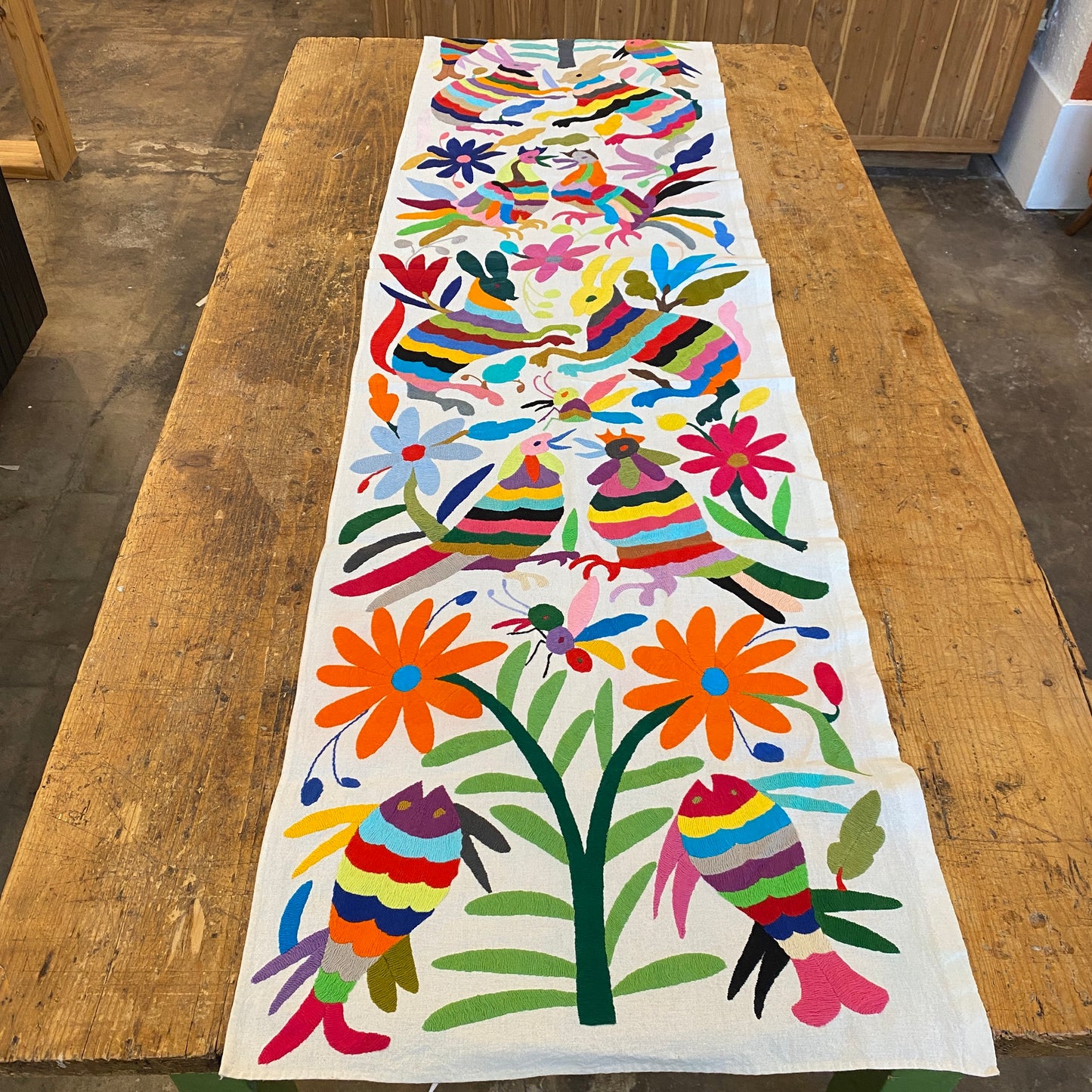 Large Otomi Runner- Multicolor with Flowers and Animals- F