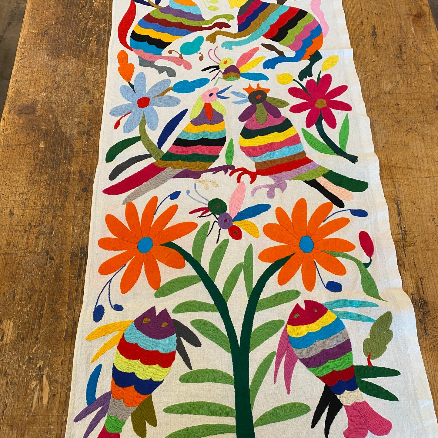 Large Otomi Runner- Multicolor with Flowers and Animals- F