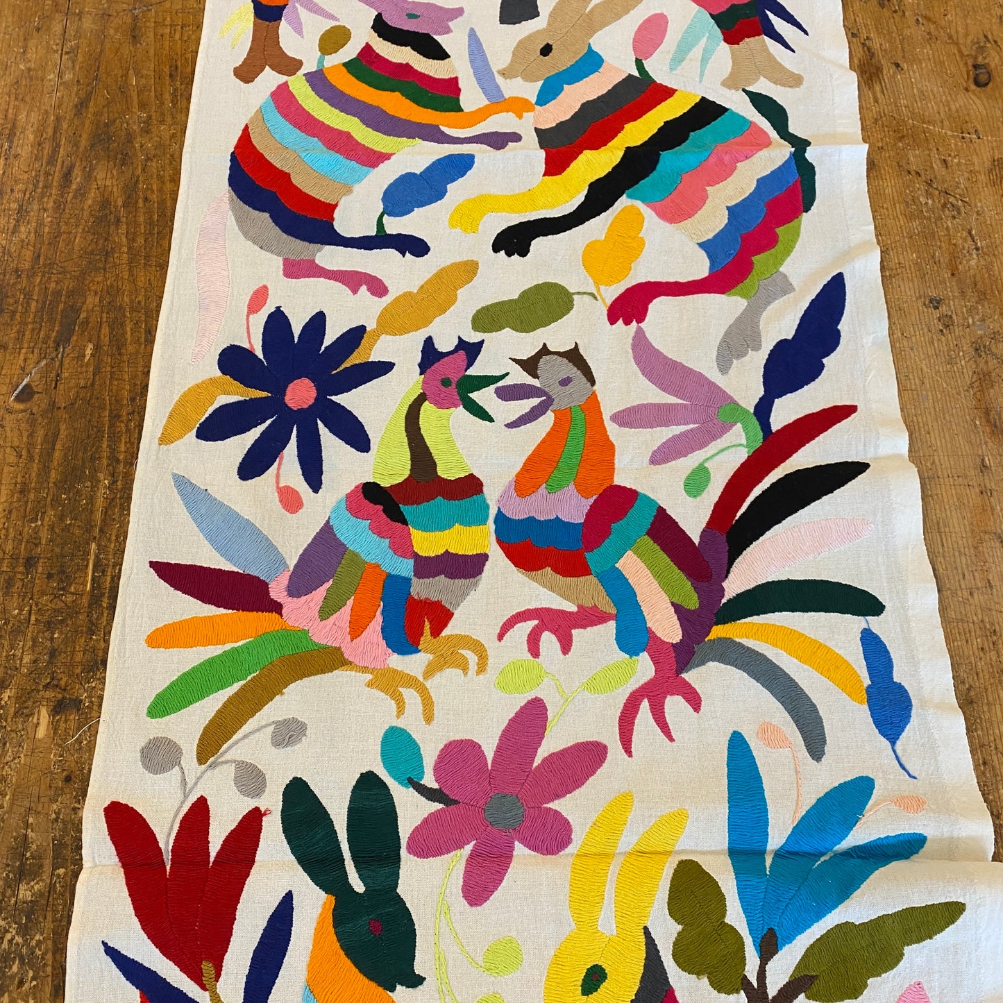 Large Otomi Runner- Multicolor with Flowers and Animals- F