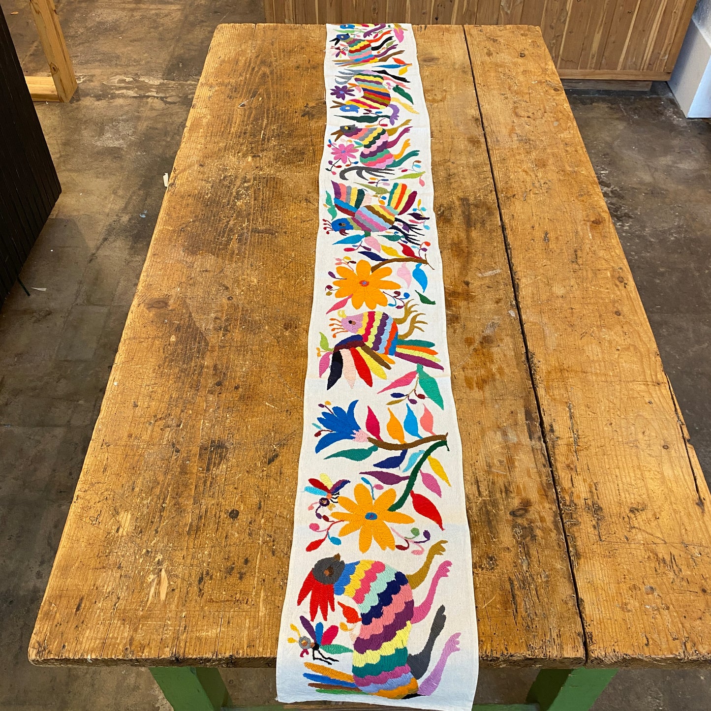 Small Otomi Table Runner- Horizontal Multicolor Flowers and Animals G