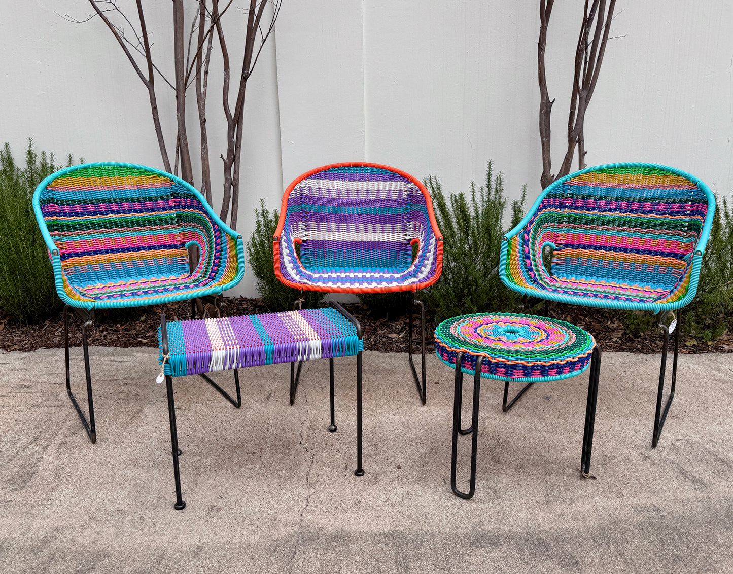 Woven Outdoor Chairs and Stools/Side Tables from Mexico