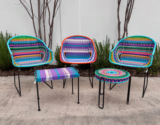 Woven Outdoor Chairs and Stools/Side Tables from Mexico