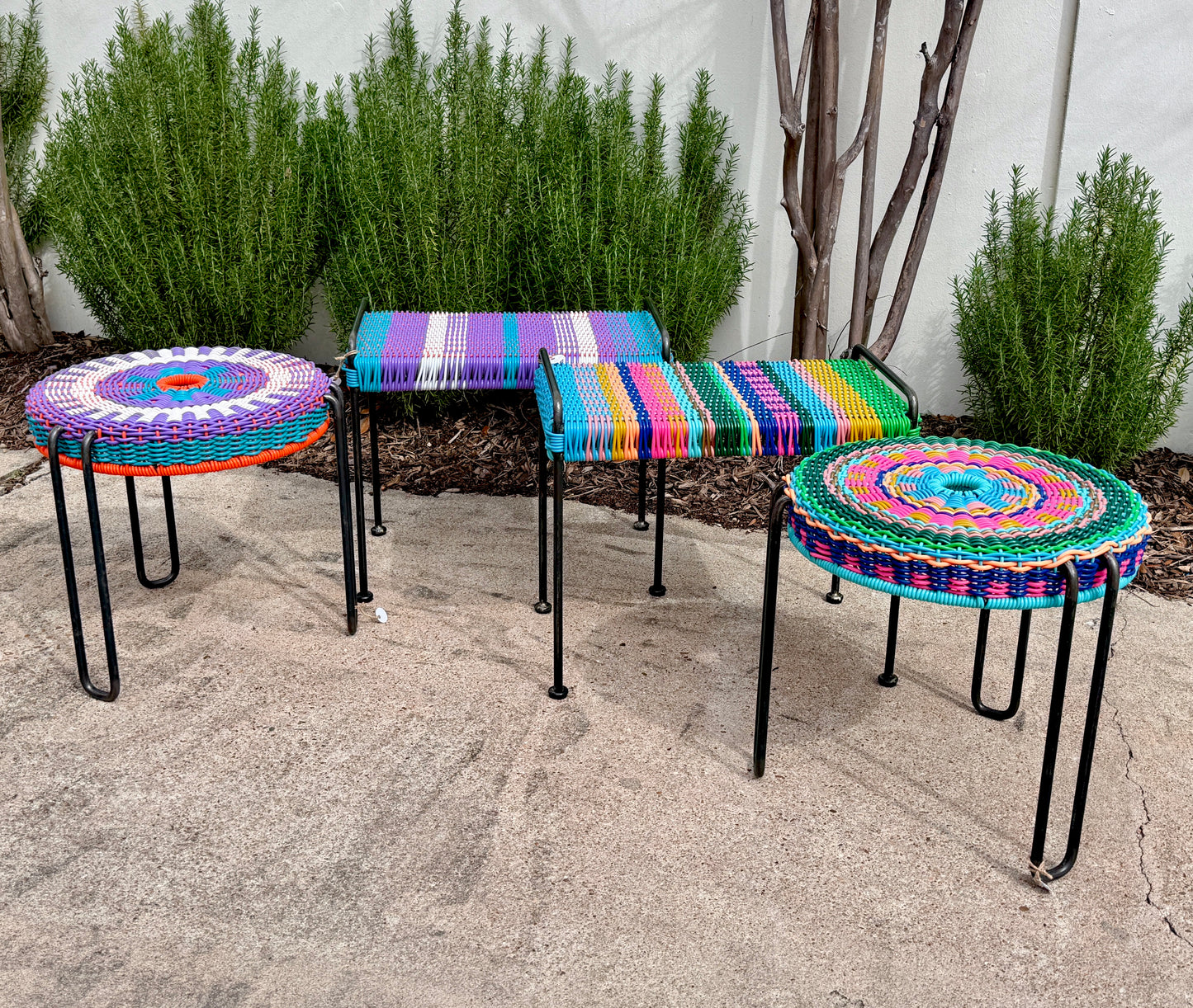 Woven Outdoor Chairs and Stools/Side Tables from Mexico