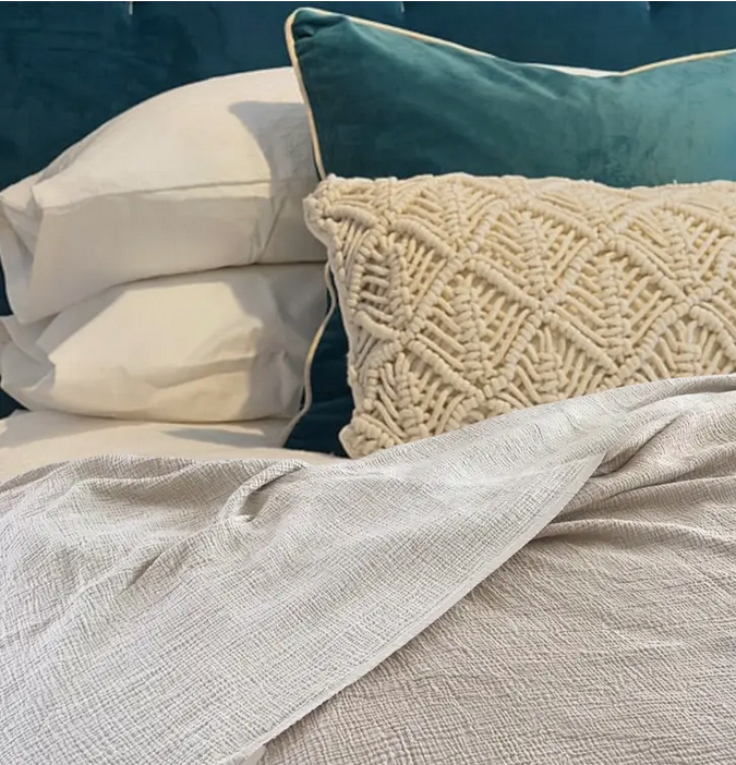 Crinkled Muslin Bed Blanket from Turkey- Mint