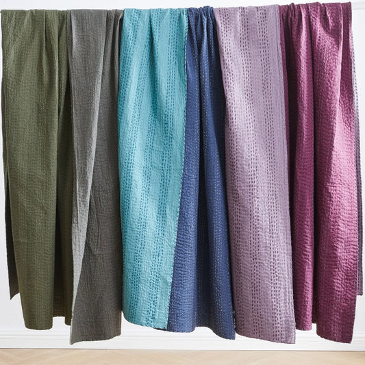 Reversible Stitched Kantha Quilt - Throw/Twin