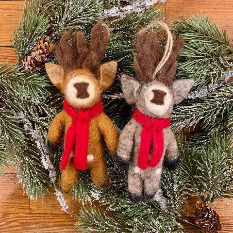 Felt Reindeer with Scarf Ornament from Nepal